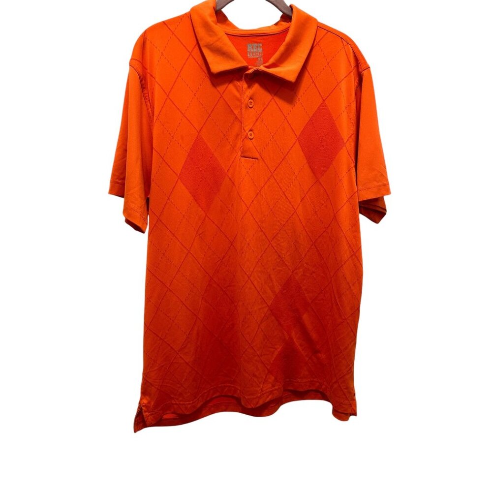 🍒 2/$20 🍒 Men’s Orange Polo Shirt with Diamond Pattern sz XL